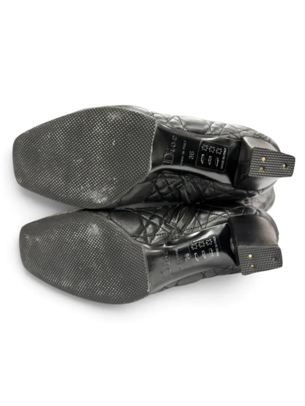 Dior Cannage Side Zip Leather Long Boots Black Silver